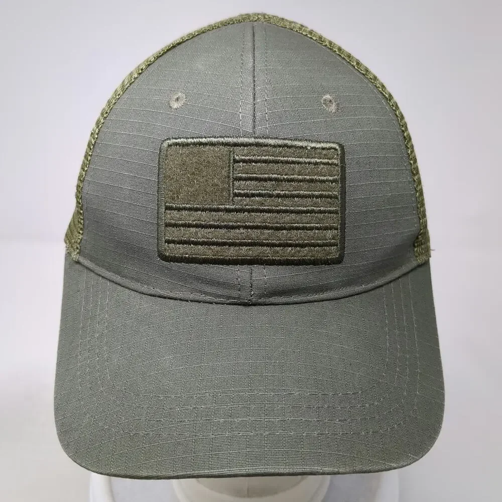 Highland Tactical Trucker Hat Green One Size Mesh Back Embroidered US Flag